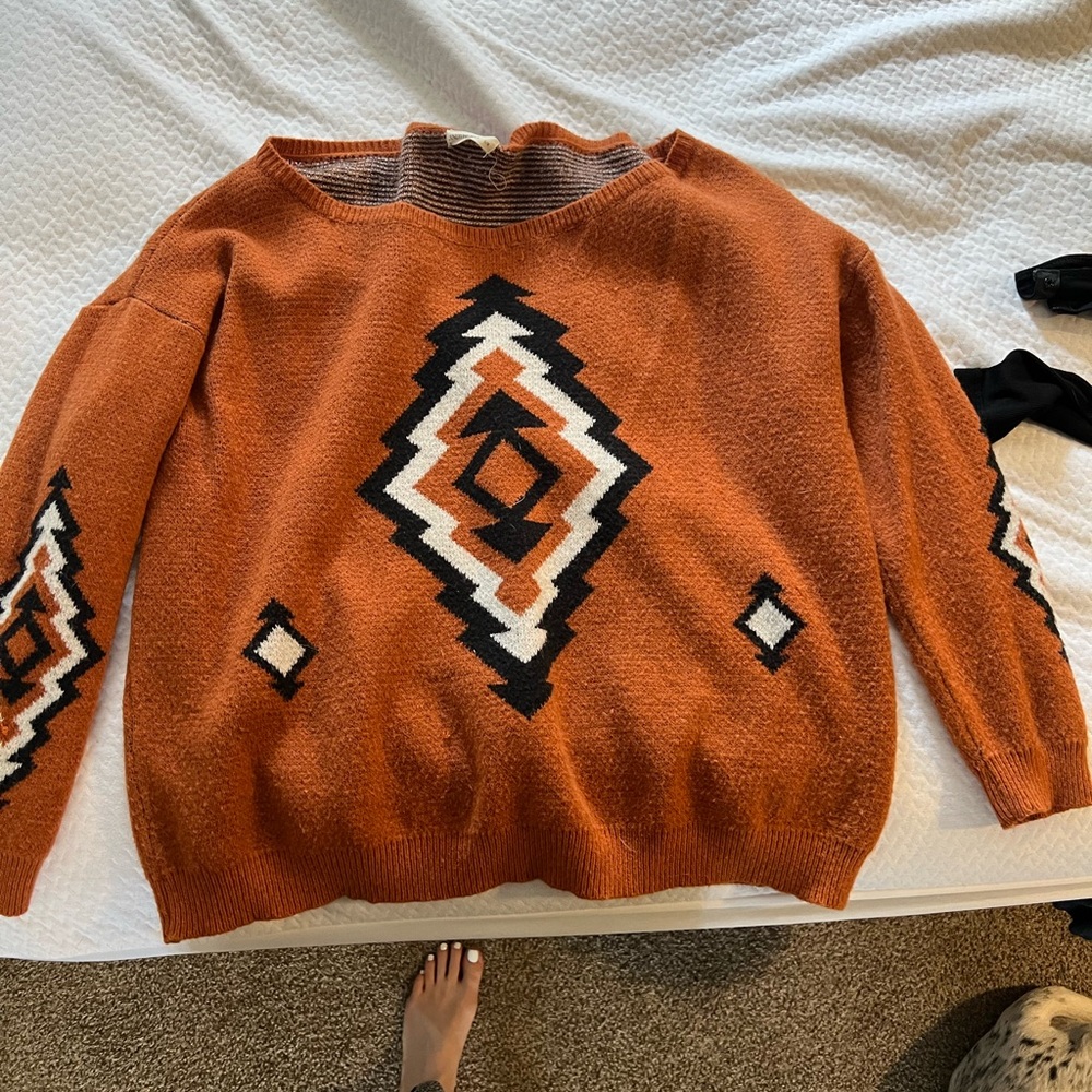Geometric Patterned Orange Sweater